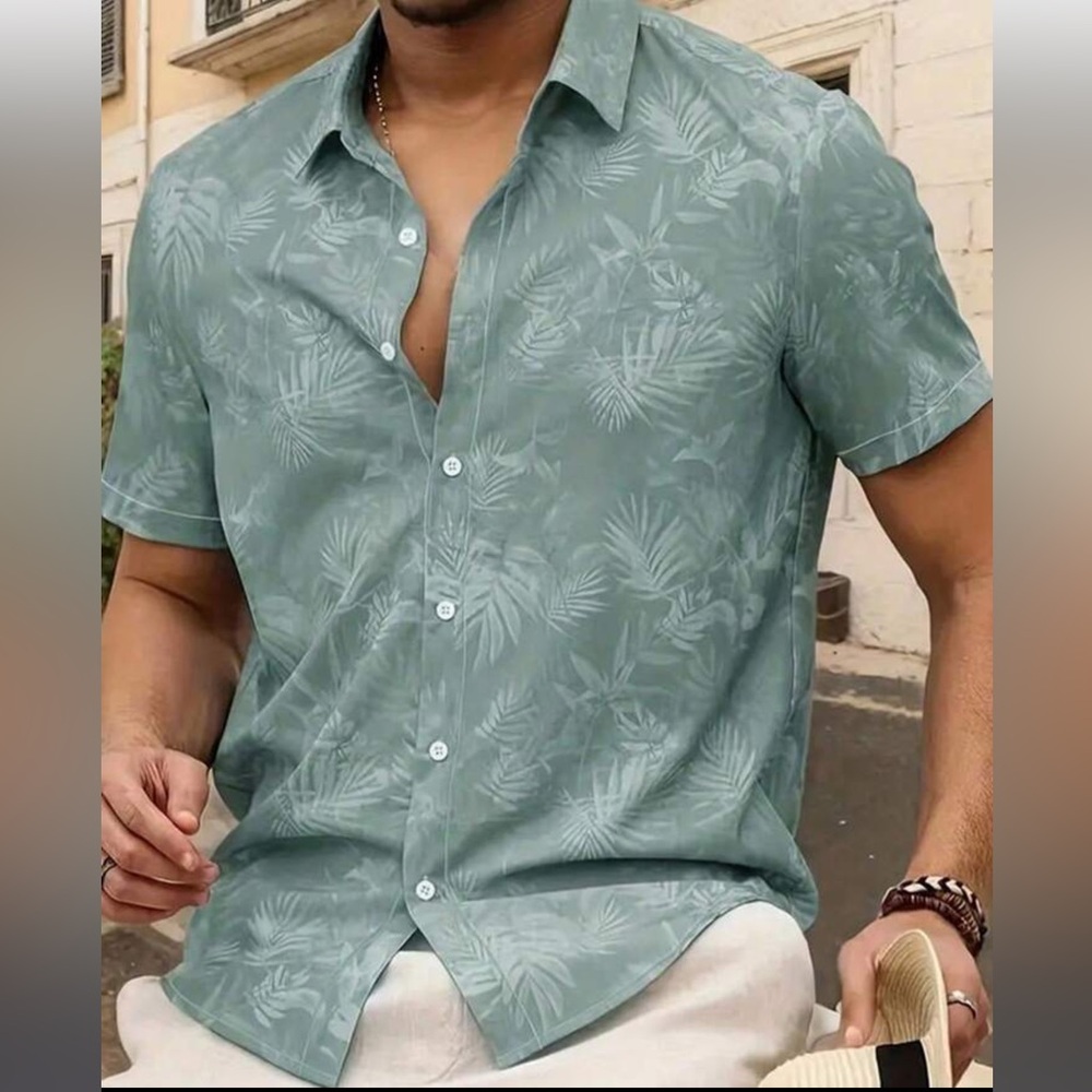 Men's Green Tropical Print Shirt